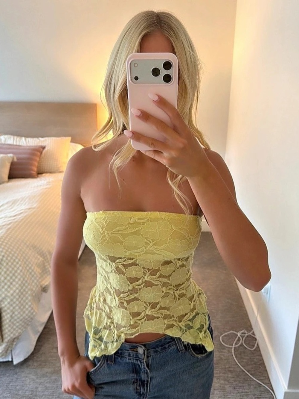 Urban Outfitters Lace Tube Top Yellow